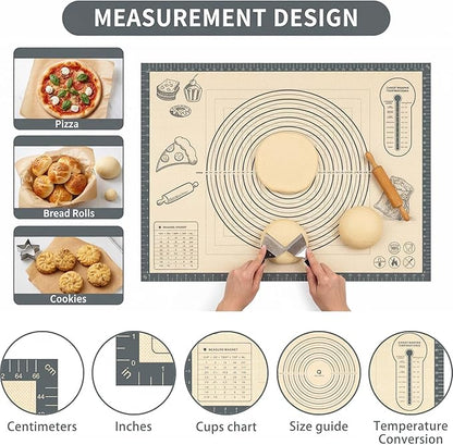 Silicone Baking Pastry Dough Mat - 32x24Inch Extra Large Cookie Bread Rolling Mats Sheet, Nonstick Kitchen Counter Kneading Board Thick Reusable Pie Cookies Pizza Fondant Making Matt Measurement(Gray)