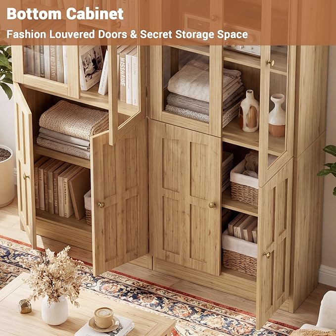 Cyclysio Kitchen Pantry Cabinet, 80" Wood Pantry Storage Cabinet with Doors and Adjustable Shelves, Kitchen Cabinet with Thickened Top Panel, Tall Cabinet for Livingroom, Pantry, Bathroom (2, Natural)