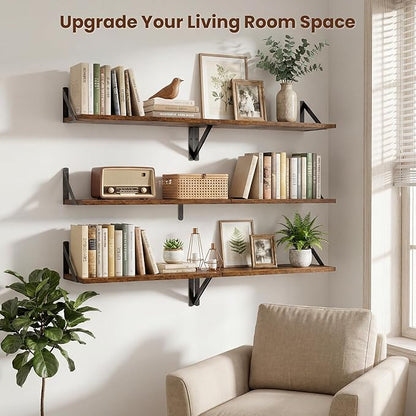 Axeman 20 Inch Floating Shelves | 8 Inch Deep Brown Wall Shelves Set of 2 | 20''W x 8''D Rustic Brown Wood Shelves for Bathroom Living Room Bedroom Kitchen