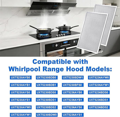 2PCS W11177751 W10419114 Aluminum Grease Range Hood Filters Compatible With Whirlpool, Replaces W10834041 W11176974 4547137 AP6285612 PS12348521 EAP12348521