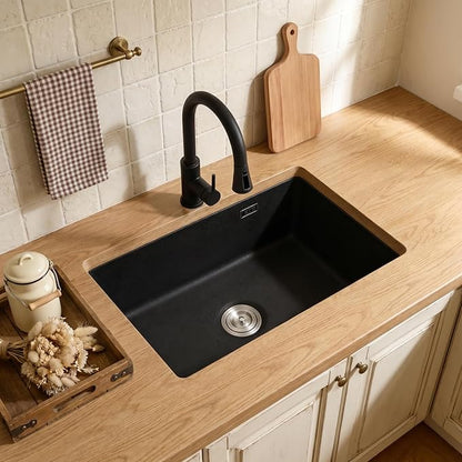 MILOSEN Black Undermount Kitchen Sink, 30''x18'' Single Bowl Granite Comoposite Kitchen Sinks, Large and Deep Sinks with Custom Accessories, Drop in Quartz Sink