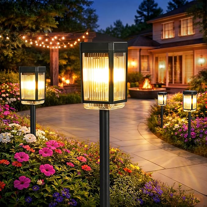 Solar Pathway Lights, Solar Powered Garden Lights Waterproof IP65, Auto On/Off Outdoor Light for Lawn Patio Walkway Driveway Decor Landscape Lighting (Warm White) (6 Pack)