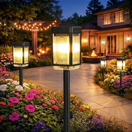 Solar Pathway Lights, 4 Pack Solar Powered Garden Lights Waterproof IP65, 10-40 LM Auto On/Off Outdoor Light for Lawn Patio Walkway Driveway Decor Landscape Lighting (Warm White)