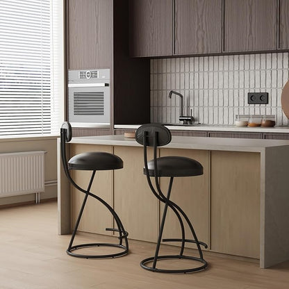 Bar Stools Upholstered Counter Height Barstools for Kitchen Island,Set of 2,Modern PU Leather Dining Chairs with Footrest