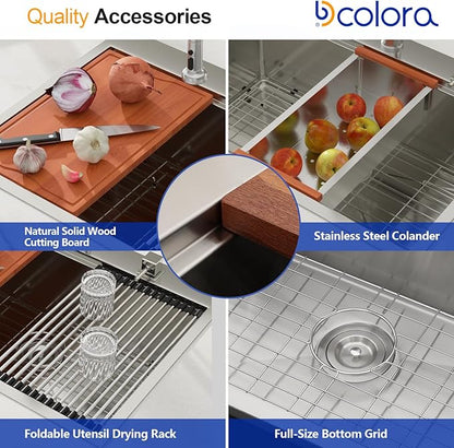 Dcolora 30x22 Inch Drop In Kitchen Sink Workstation16 Gauge Stainless Steel Sinks Single Bowl Topmount, Round Corner 30"x22"x10, DC-T7745