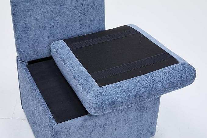 Set of 2 Linen Upholstered Armless Dining Chair with Casters and Storage Space, Modern Dining Room Chairs with Wheels for Dining Room Kitchen Bedroom Reading Room Living Room, Blue