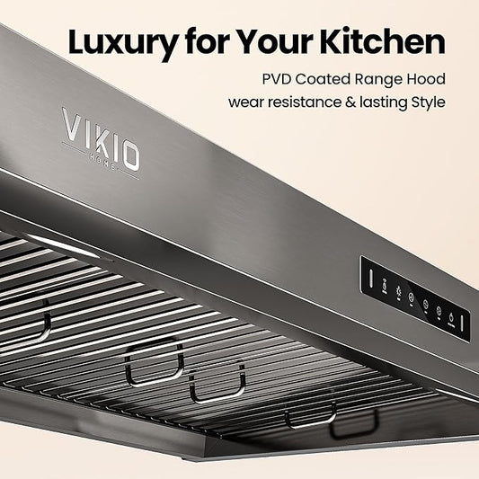 VIKIO HOME Range Hood 36 inch,Black Stainless Steel (PVD) Kitchen Exhaust Hood with 1200 CFM,1.5 Sones Quiet for Stove Vent Hood,Hood Vent with 3 Speed Gesture Sensing&Touch Control Panel