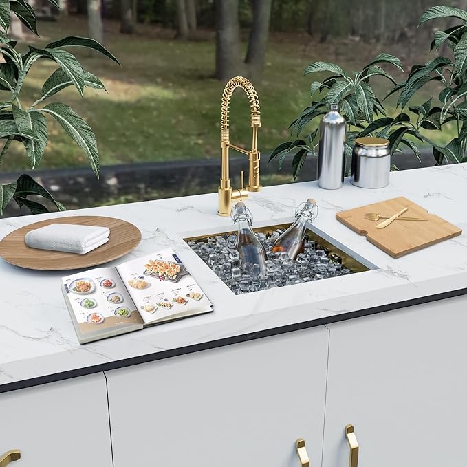 Kitsitchen Gold Bar Sink Undermount, 16 Guage Stainless Steel Workstation Sinks with Accessories, 15" x 17" Small Kitchen Sink for RV,Outdoor, Wetbar,Pre-Bar