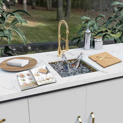 Kitsitchen Gold Bar Sink Undermount, 16 Guage Stainless Steel Workstation Sinks with Accessories, 15" x 17" Small Kitchen Sink for RV,Outdoor, Wetbar,Pre-Bar