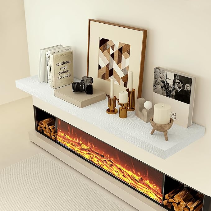 Heimlove 12 Inch Deep Floating Shelves, 72 x 12 Inches Long Wall Shelf, Large Extra Display & Storage Shelf, Rustic Wood Wall Shelves for Fireplace Mantel, White, 1 Pack