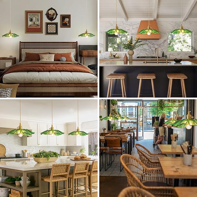 Pendant Light Kitchen Lights Glass Hanging Light Fixture Folwer Light Pendant Lights Modern Lighting for Bedroom Kitchen Hallway Bathroom Green Sunflower