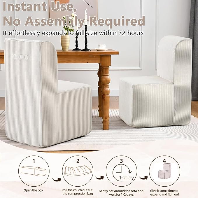 Modern Corduroy Upholstered Armless Dining Chair Set of 4, Comfortable Dining Room Chair Side Leisure Chairs with Mid Back for Dining Room Kitchen Bedroom Reading Room, No Assemble, Beige