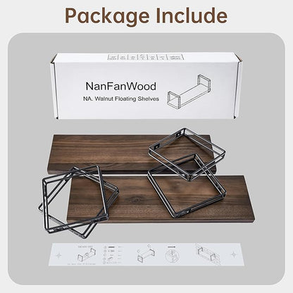 Floating Shelves for Wall Mounted - Set of 2 American Black Walnut Solid Wood Shelves for Room Wall Decor, Floating Bookshelf for Living Room, Kitchen, Office, Bedroom