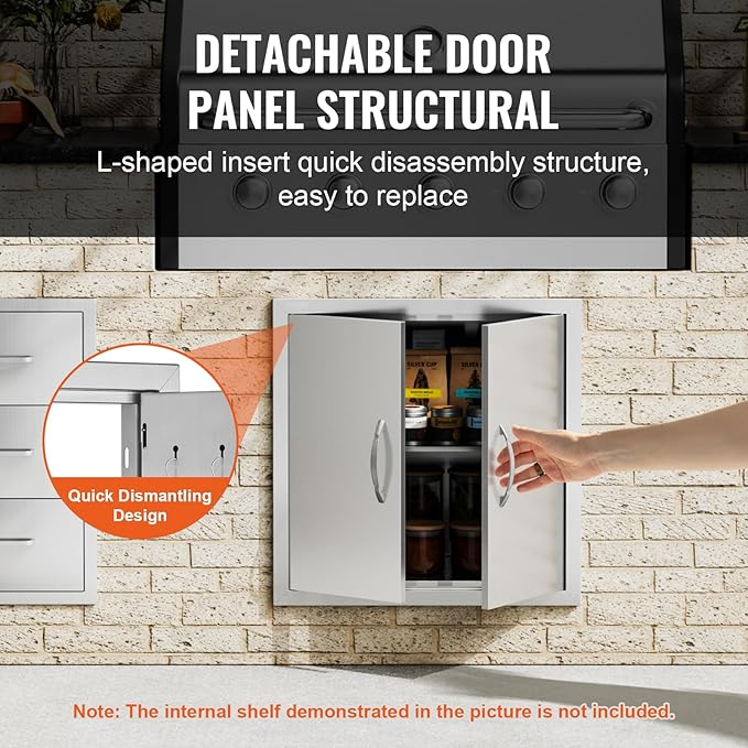 VEVOR BBQ Access Door, 24W x 24H Inch Double Outdoor Kitchen, Stainless Steel Flush Mount Door, Double Wall Vertical with Handles and Hooks, for BBQ Island, Grilling Station, Outside Cabinet