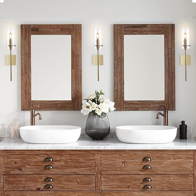 JONATHAN Y 20.5" Brass Gold/Clear 1-Light Modern Farmhouse LED Vanity Light Sconce, Clear Glass Cylinder Shade, Wall Lamp for Bathroom Mirror Hallway Entryway, LED Bulb Included (JYL7805C)