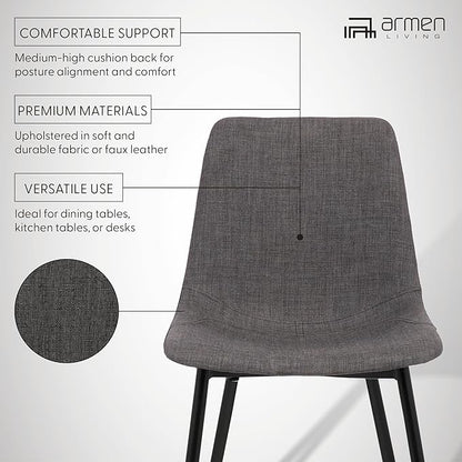 Armen Living Monte Mid Century Modern Dining Accent Chair for Table Kitchen Desk Vanity in Charcoal Gray Fabric Upholstery with Black Metal Legs