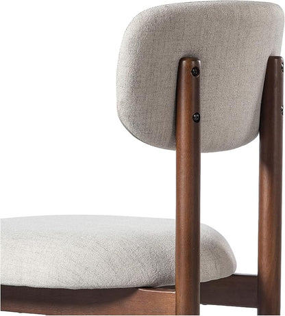 Casaphoria Upholstered Dining Chairs Set of 2, Mid-Century Modern Kitchen Chairs with Solid Wood Legs & Thick Cushion, Ergonomic Fabric Accent Chairs for Dining Room, Vanity & Office, Gray and Walnut