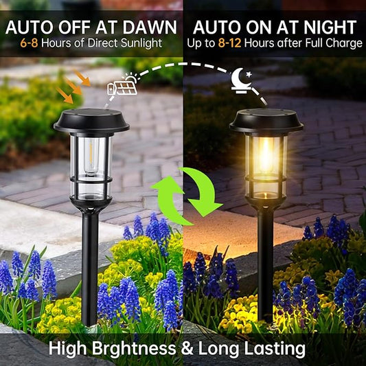 8 Pack Bright Solar Pathway Lights, LED Solar Powered Garden Lights Outdoor Waterproof IP65, Landscape Lighting for Path Walkway, No Wiring, Easy to Mount, Auto On/Off 2700K Warm White