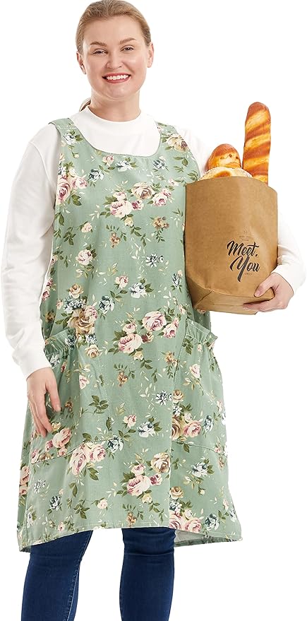 Big Plus Size Aprons for Women with Pockets Cotton Linen Baking Kitchen Cooking