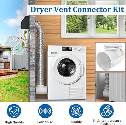 4 inch Dryer Vent Cover, Dryer Vent Connector Kit, 90 Degree Dryer Vent Elbow, Dryer Vent Wall Plate with Hose(4 inch 5FT) Indoor Dryer Vent Duct Adapter, Dryer Vent Hose for Tight Space