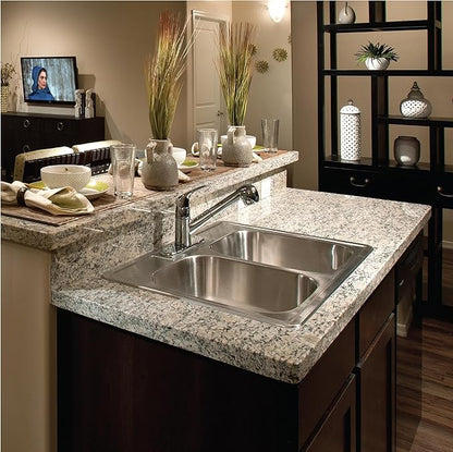 Houzer Glowtone Stainless Steel Kitchen Bar & Prep Sink - 33 Inch Drop-In Topmount 3-Hole 50/50 Double Bowl Sink, Durable & Versatile, Nested 36-Pack - 3322-8BS3-36