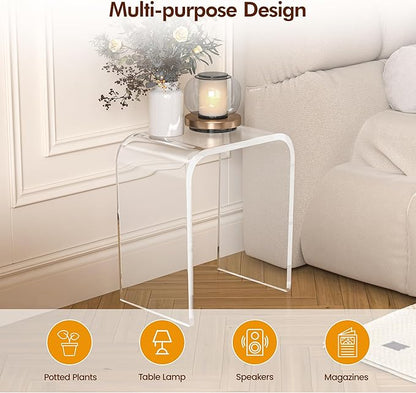 WAHFAY Acrylic End Table, Clear Lucite Coffee Table with Waterfall Edges, Contemporary Square Nightstand and Side Table for Small Living Room, Bathroom, Bedroom and Office
