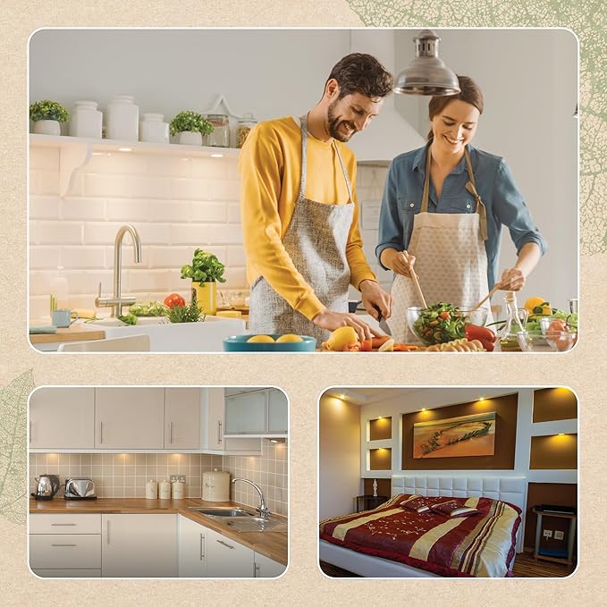 Under Cabinet LED Puck Lighting Kit with 3 Warm White 3000K LED Puck Lights, On/Off Switch & Plug in