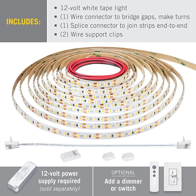 Armacost Lighting RibbonFlex Pro 12V White LED Strip Lights 120 LED/m, 2700K, 16.4 ft 133230