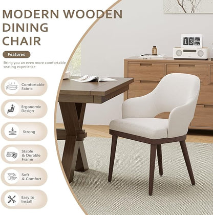 MALOL Wooden Dining Chairs Set of 6, Modern Fabric Upholstered Dining Room Chair, Kitchen Side Chairs, Farmhouse Dinner Chair with Open Back for Kitchen, Beige
