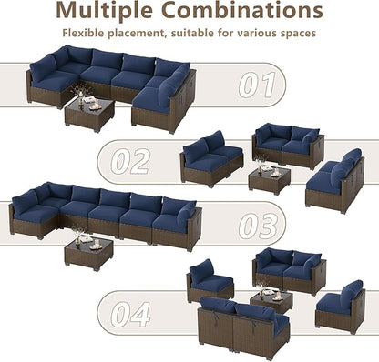 LOUVIXA 7 Piece Outdoor Patio Furniture Set, Outdoor Sectional Sofa, Wicker Rattan Patio Furniture, Patio Conversation Set with Coffee Table & Cushions