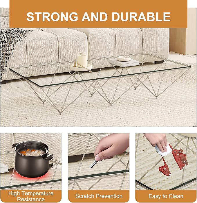 24" x 48" Tempered Glass Table Top Rectangle 0.31" Thick Flat Polished Edge Top Protector for Dining, Patio, Coffee Table (24x48 inch)