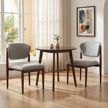 Casaphoria Dining Chairs Set of 2, Solid Walnut Wood Legs Upholstered Kitchen Chairs, Mid Century Modern Ergonomic Curved Back Accent Chair for Dining Room, Home Office and Vanity, Gray