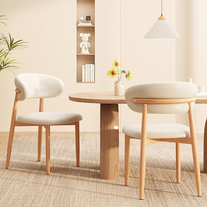 Kitchen Dining Chairs Set of 4 Modern Upholstered Leather Farmhouse Dining Room Chair with Metal Legs, Beige