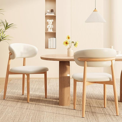 Kitchen Dining Chairs Set of 2 Modern Upholstered Leather Farmhouse Dining Room Chair with Metal Legs, Beige