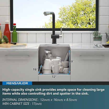 MENSARJOR 14 x 18 Inch Undermount Sink, 16 Gauge Stainless Steel, Handmade for Kitchen, Bar, or Outdoor Use