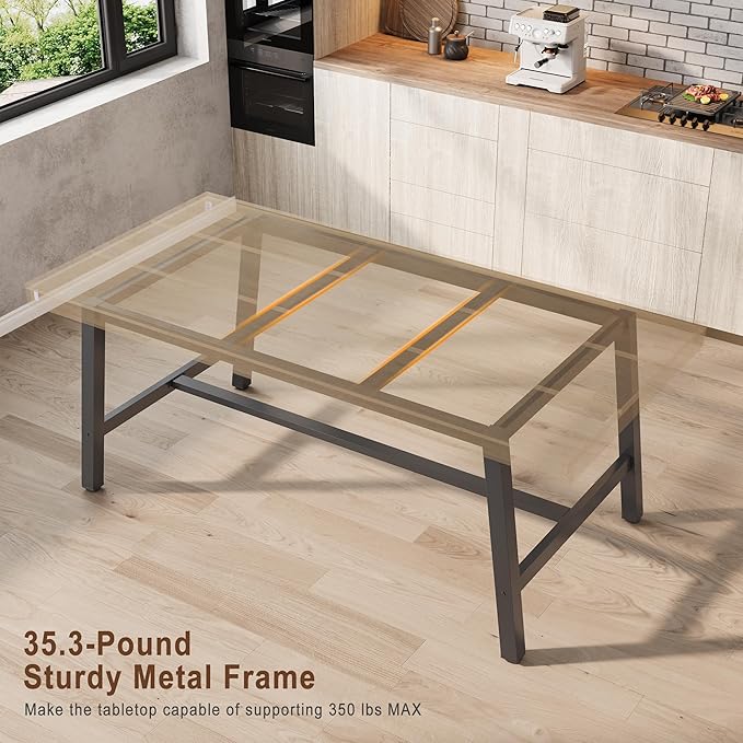 70” Large Dining Table for 6-8 People, Rustic Industrial Farmhouse Kitchen Table, Rectangle Wooden Dining Room Table with Heavy-Duty Metal Frame, Stable & Waterproof for Home, Kitchen, Dining Room