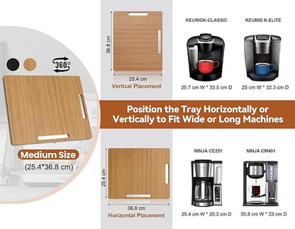 oy&Grace Appliance Slider for Kitchen Appliances 360° Rolling Sliding Tray for Coffee Maker Countertop, Bamboo Coffee Pot Slider Rolling Tray with Universal Rollers (Natural, Medium 14.5" x 10")