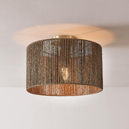 GLOBE Electric 65897 1-Light Flush Mount Ceiling Light, Matte Brass, Paper Twine Shade
