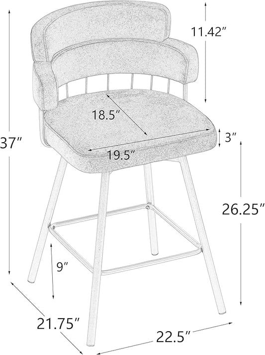 26" Counter Height Bar Stools Set of 2, 180° Swivel Upholstered Bar stools with Backs and Metal Legs, Bar Stools for Kitchen Island, Cafe, Pub,Green AD169