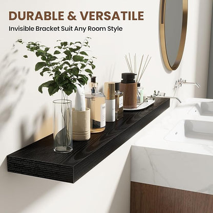 Acovy 24 Inch Floating Shelves for Wall 2 Pack, 24" Wall Shelves for Books, Storage, Decor, Wall Mounted Floating Shelf with Invisible Brackets for Kitchen, Living Room, Black