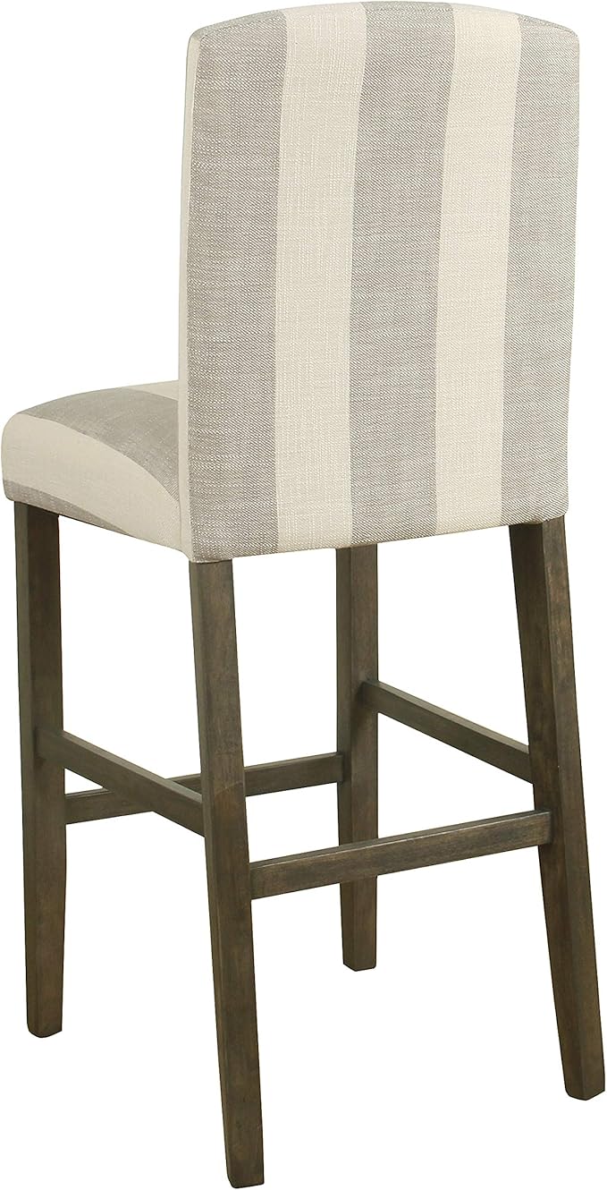 HomePop Parsons Classic Upholstered High Back Curved Top Barstool, 24-inch, Grey Stripe