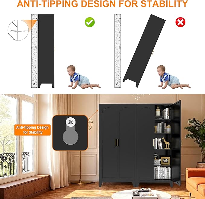 Ball & Cast 71″Tall Freestanding Kitchen Pantry Cabinet,Versatile Metal Storage Cabinet w/Adjustable Shelves & Doors,Pantry Cabinet for Kitchen and Dining Room,Black