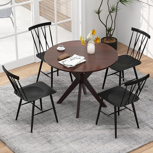 COSTWAY Dining Chair Set of 4, Farmhouse Windsor Chairs Dining Room Chairs with Spindle Back and Sturdy Metal Construction, Kitchen Side Chair for Living Room Restaurant, Black (Height 17'')