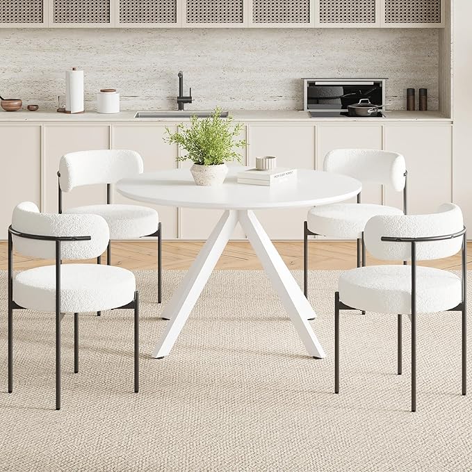 47" Solid Wood Island Table, Rustic Dining Table with X-Shaped Pedestal, Farmhouse Dining Table with Floor-Protecting for Dining Room & Kitchen, White