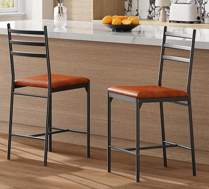 Garvee Bar Stools Set of 2, Counter Height Bar Chairs with Back and Thick Cushion, Upholstered Dining Chairs with Padded Seat, Barstools for Kitchen Island, Bar, Dining Room, Retro Brown