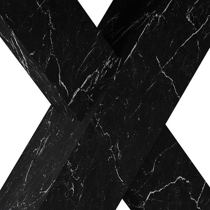 Modern Extended Marble Dining Table for 4-8, Rectangle Kitchen Dining Room Table with Black Marble Top & X-Shape Legs (Black11)