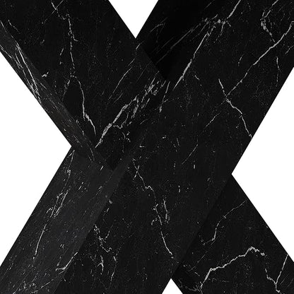 Modern Extended Marble Dining Table for 4-8, Rectangle Kitchen Dining Room Table with Black Marble Top & X-Shape Legs (Black11)