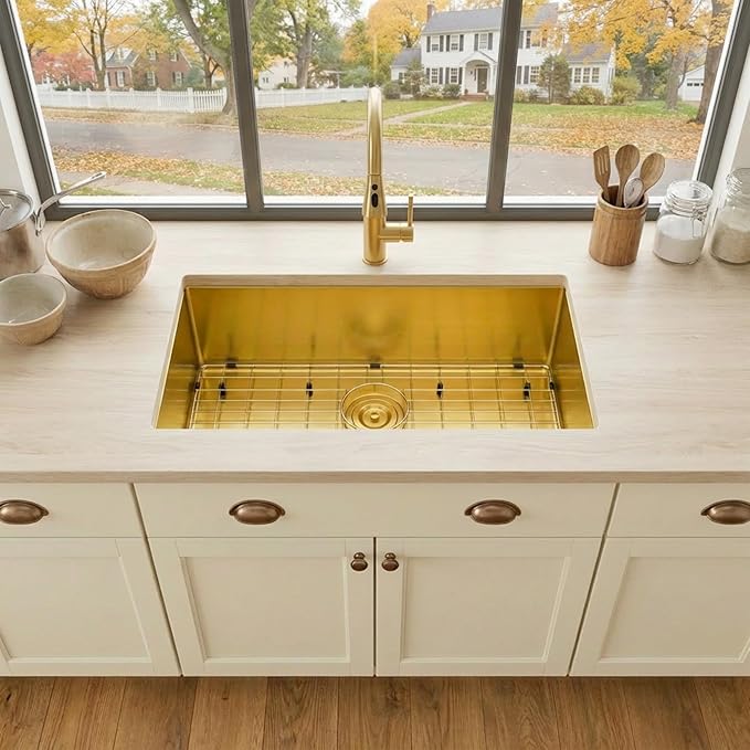 Gold Kitchen Sink,Undermount Kitchen Sink 30 X 18 inch,Single Bowl 16 Gauge Stainless Steel Undermount Sinks