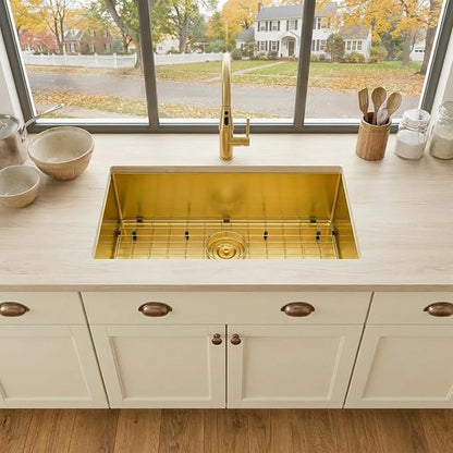 Gold Kitchen Sink,Undermount Kitchen Sink 27 X 18 inch,Single Bowl 16 Gauge Stainless Steel Undermount Sinks
