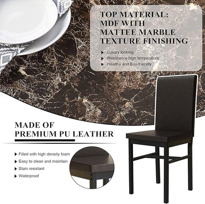 tantohom Dining Table Set for 4, Space Saving Kitchen Table and Chairs Set of 4, 5 Piece Modern Dining Room Table Set with Faux Marble Top and PU Leather Chairs for Small Space, Apartment